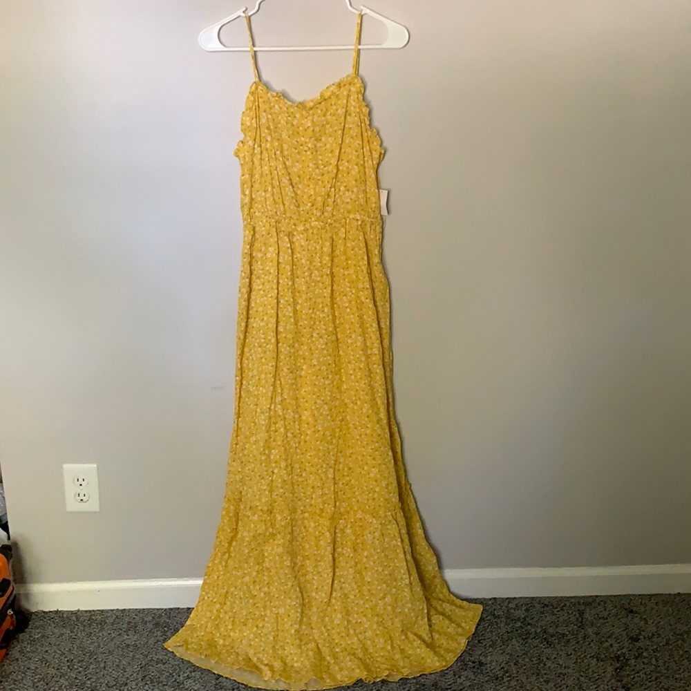Yellow tiered button front maxi dress